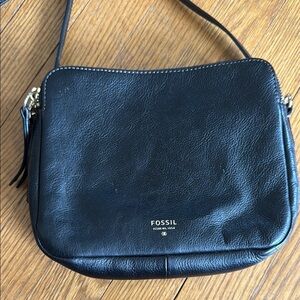 Fossil Black Pebbled Leather Crossbody Bag
